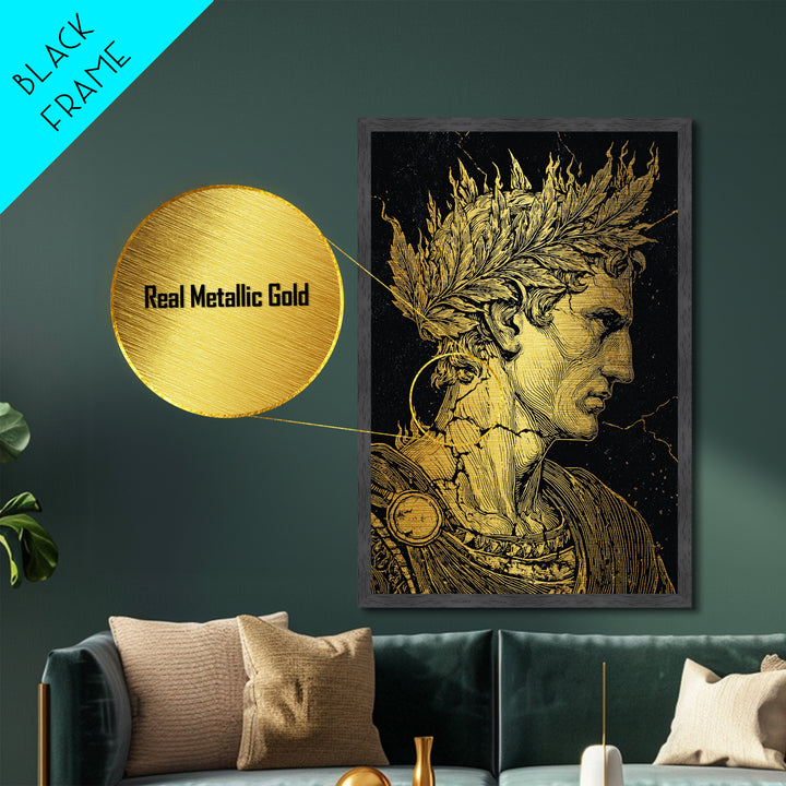 Mythical Goddess Metallic Gold Metal Print, Ancient Fantasy Wall Art, Mystical Woman With Symbols, Mythology Inspired Real Wood Frame