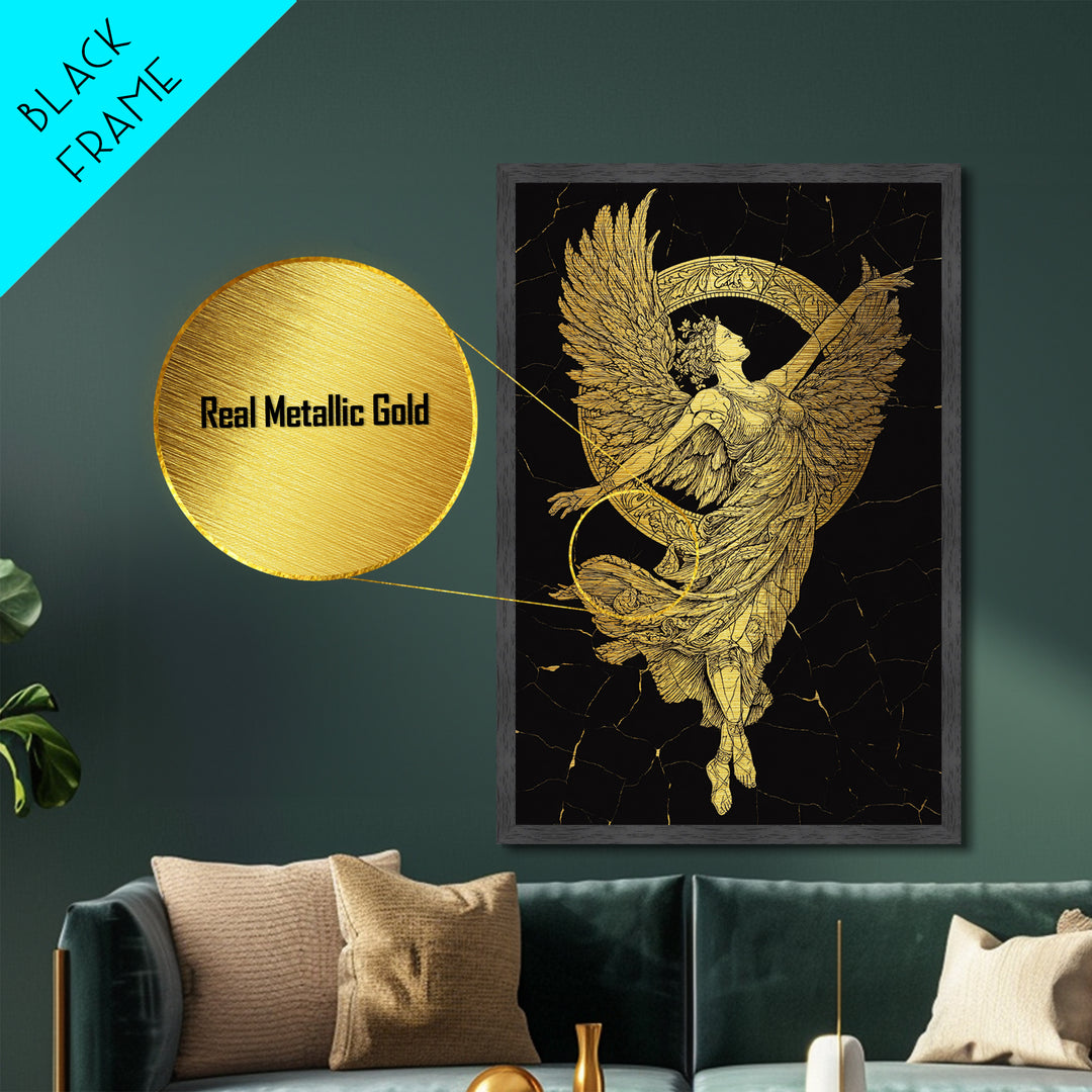 Victory Goddess Nike Metallic Gold Metal Print, Mythology Inspired Wall Art, Real Wood Frame, Luxury Ancient Greek Decor