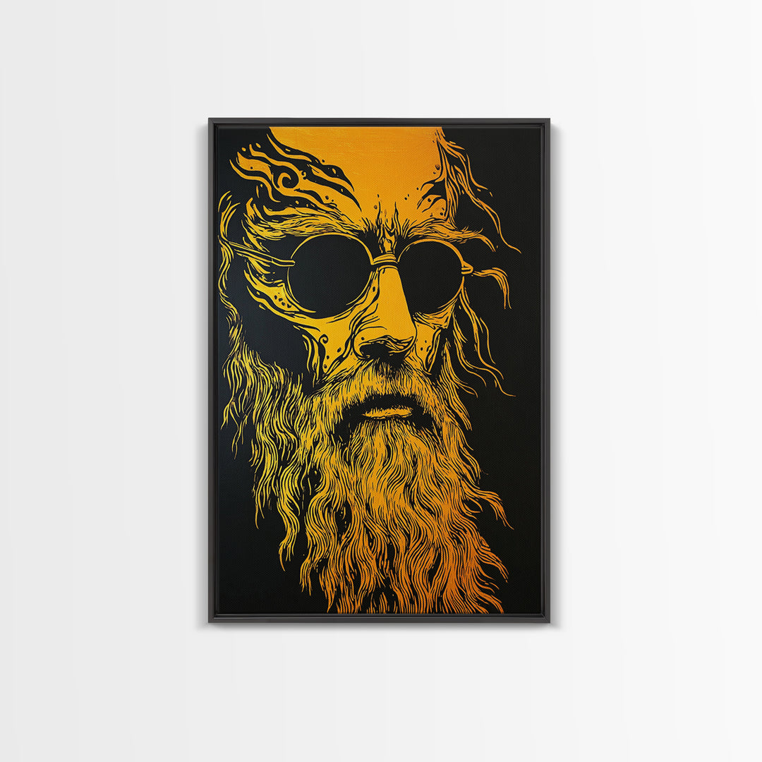 Odin Norse God Canvas Gold Canvas Print, Viking Mythology Wall Art, Real Wood Frame, Ancient Warrior Norse Decor For Home