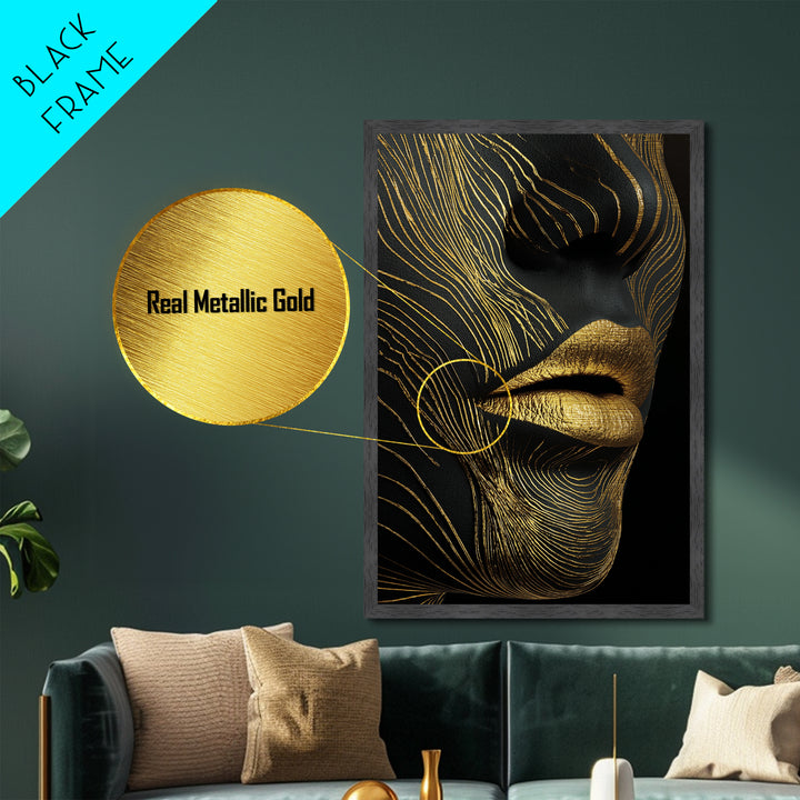 Ancient Marble God Sculpture, Cracked Stone Design, Metallic Gold Art, Mythology Wall Decor, Real Wood Frame, Regal Classic Print