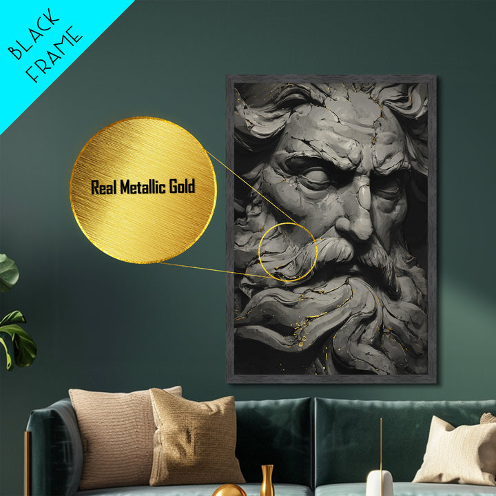 Odin On Throne With Ravens And Wolves, Norse Mythology Decor, Metallic Gold Art, Viking God Print, Real Wood Frame, Nordic Legend