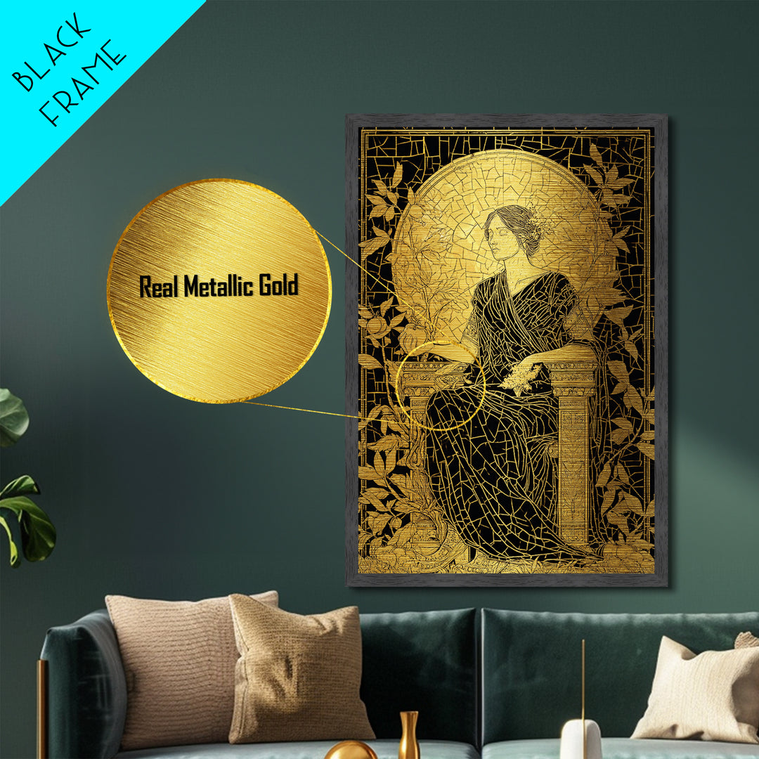 Persephone Mosaic Style Metallic Gold Metal Print, Mythology Wall Art, Goddess Decor, Elegant Greek Inspired Real Wood Frame