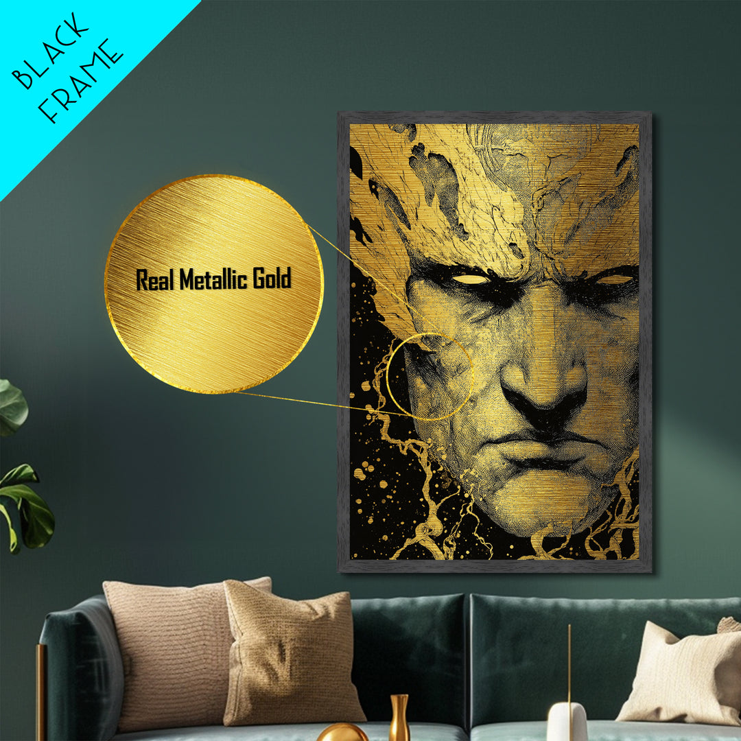 Prometheus Mythological Titan Metallic Gold Metal Print, Fire Bringer Greek Myth Metallic Gold Art, Real Wood Frame Ancient Legend Decor