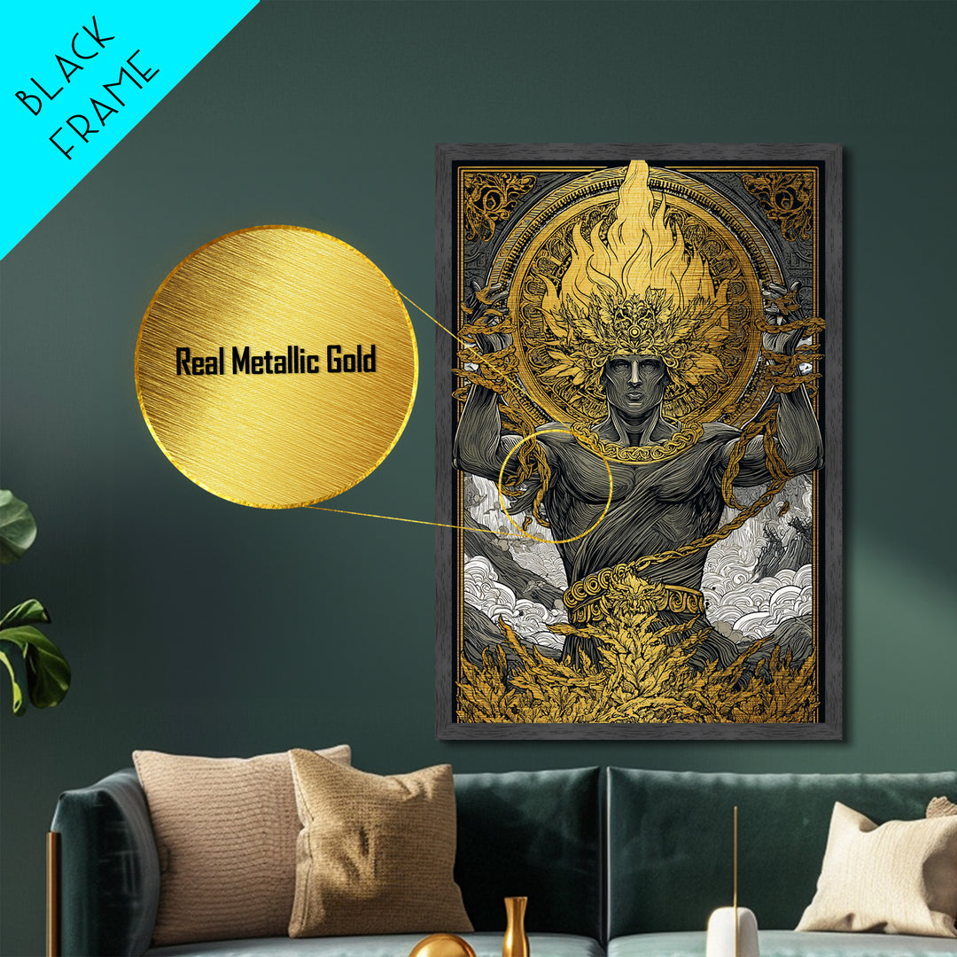 Prometheus Metallic Gold Metal Print, Mythology Wall Art, Real Wood Frame, Luxury Metal Artwork, Ancient Greek Decor
