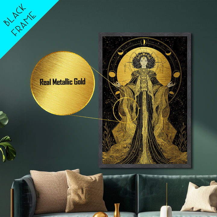 Hecate Metallic Gold Metal Print, Goddess Of Magic Art, Real Wood Frame, Mythology Wall Decor, Ancient Luxury Artwork