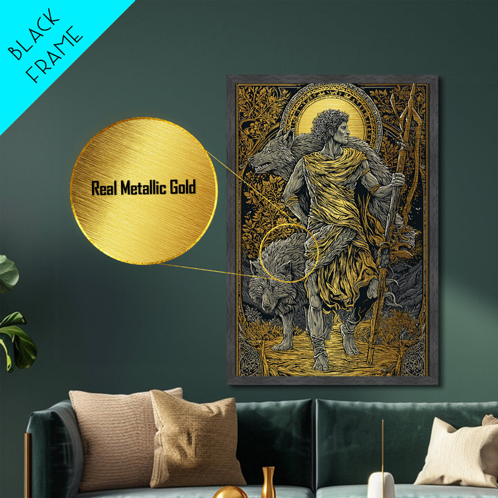 Romulus Metallic Gold Metal Print, Roman Mythology Art, Real Wood Frame, Warrior Wall Decor, Luxury Metal Artwork