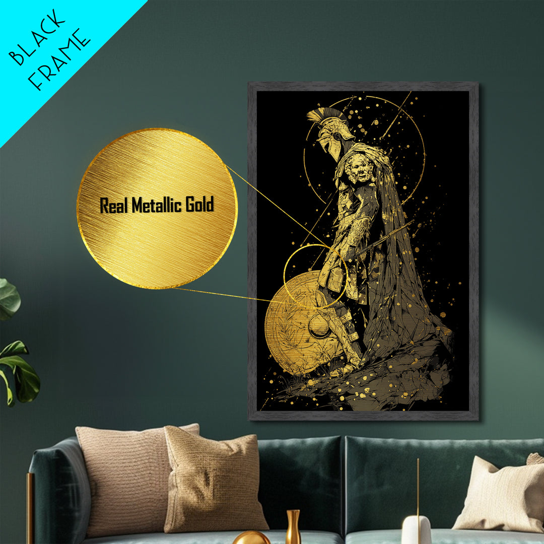Mars Warrior Metallic Gold Metal Print, Roman God Art, Real Wood Frame, Ancient Battle Decor, Mythology Metal Artwork
