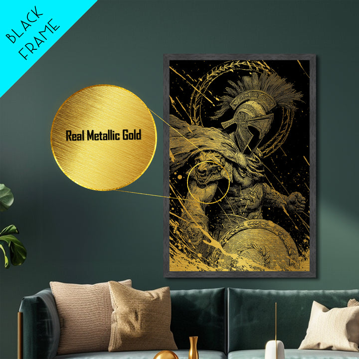 Ares Metallic Gold Metal Print, Greek God Of War Art, Real Wood Frame, Warrior Decor, Mythology Luxury Metal Artwork