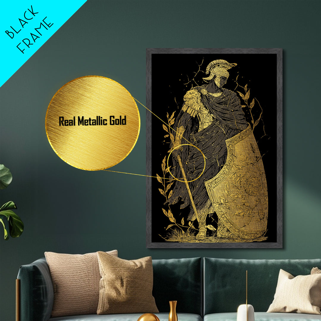 Chariot Goddess Metallic Gold Metal Print, Ancient Mythology Art, Real Wood Frame, Celestial Wall Decor, Luxury Artwork