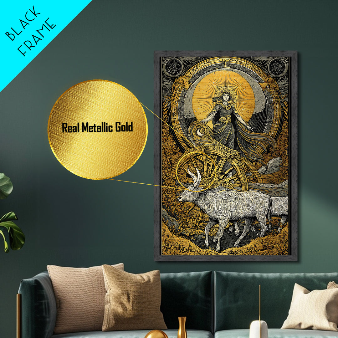 Rhea Metallic Gold Metal Print, Titaness Mother Goddess Art, Real Wood Frame, Ancient Greek Decor, Mythology Artwork
