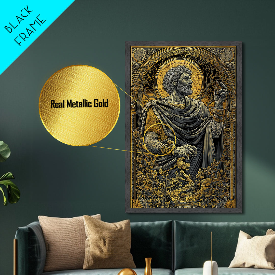 Seneca Metallic Gold Metal Print, Roman Philosopher Art, Real Wood Frame, Classical Wall Decor, Ancient Metal Artwork