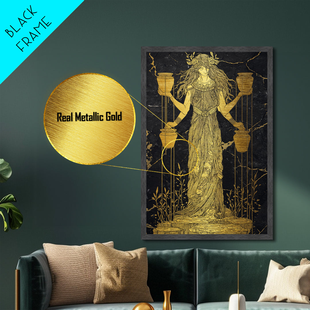 Divine Water Bearer Metallic Gold Metal Print, Celestial Mythology Art, Astrology Wall Decor, Real Wood Frame, Elegant Gift