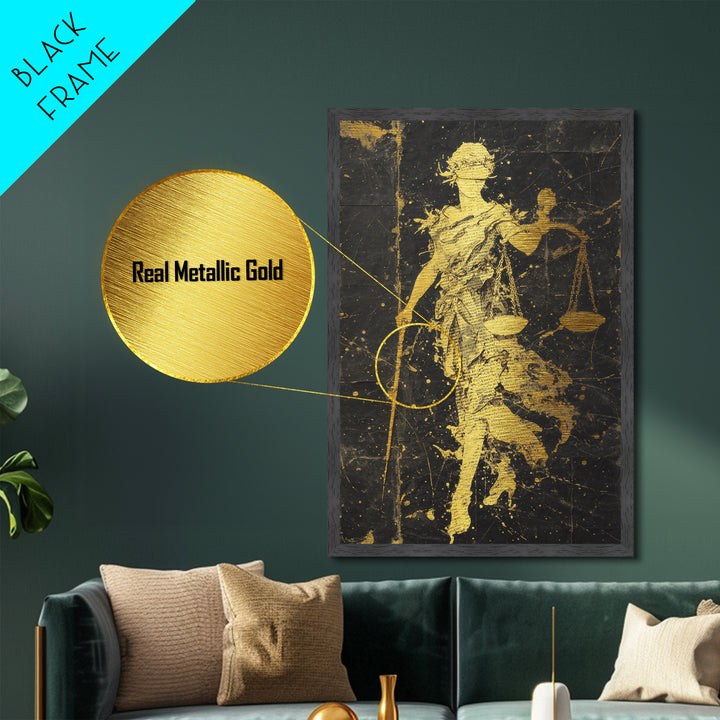 Hooded Death Metallic Gold Metal Print, Gothic Skeleton Artwork, Mythology Inspired Grim Reaper Wall Art, Real Wood Frame Decor