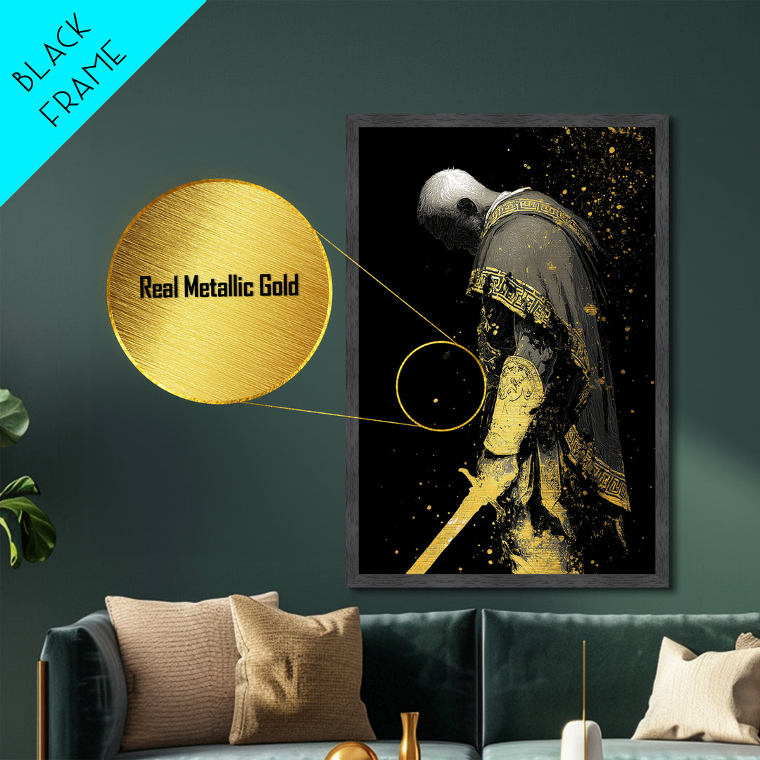 Roman General Metallic Gold Art, Historical Wall Print, Luxury Myth Inspired Home Decor, Collectible Ancient Artwork, Real Wood Frame