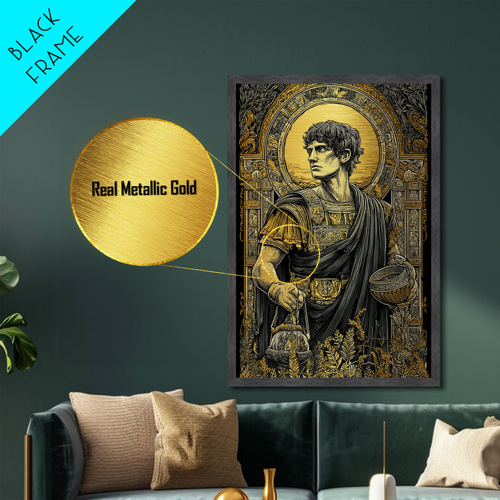 Imperial Roman Metallic Gold Metal Print, Regal Warrior Wall Art, Historical Luxury Decor, Ancient Hero Artwork, Real Wood Frame