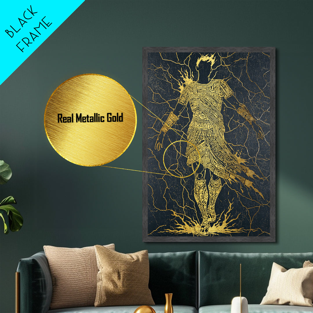 Mythology Inspired Metallic Gold Metal Print, Roman Emperor Wall Art, Historical Home Decor, Ancient Regal Artwork, Real Wood Frame