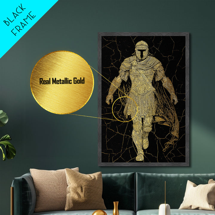 Heroic Roman Metallic Gold Metal Print, Ancient Warrior Wall Art, Luxury Mythology Decor, Historical Emperor Artwork, Real Wood Frame