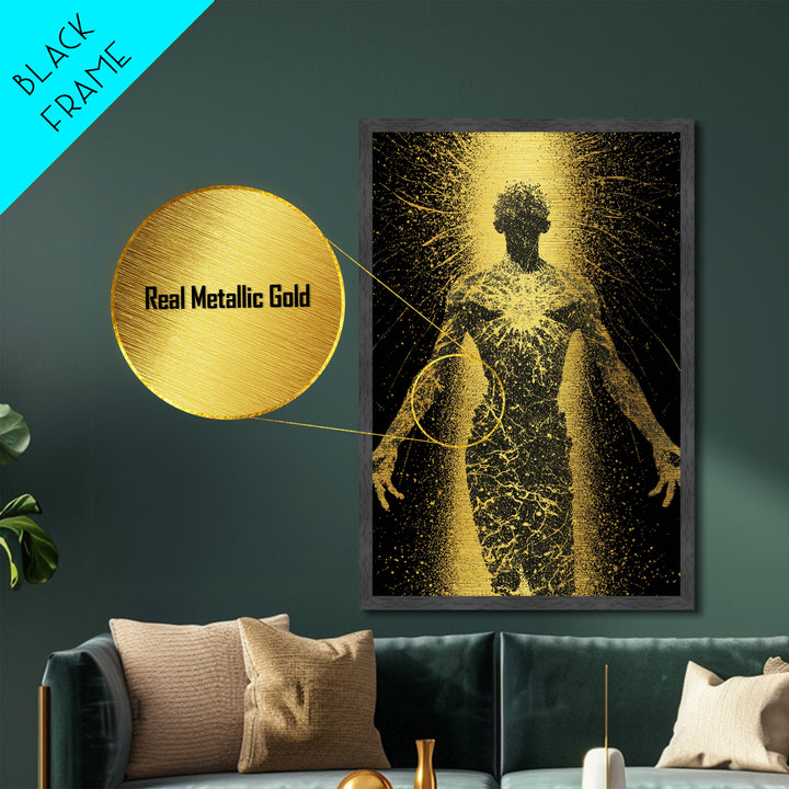 Golden Cosmic Silhouette, Metallic Gold Metal Print, Abstract Mythology Inspired Wall Decor, Real Wood Frame
