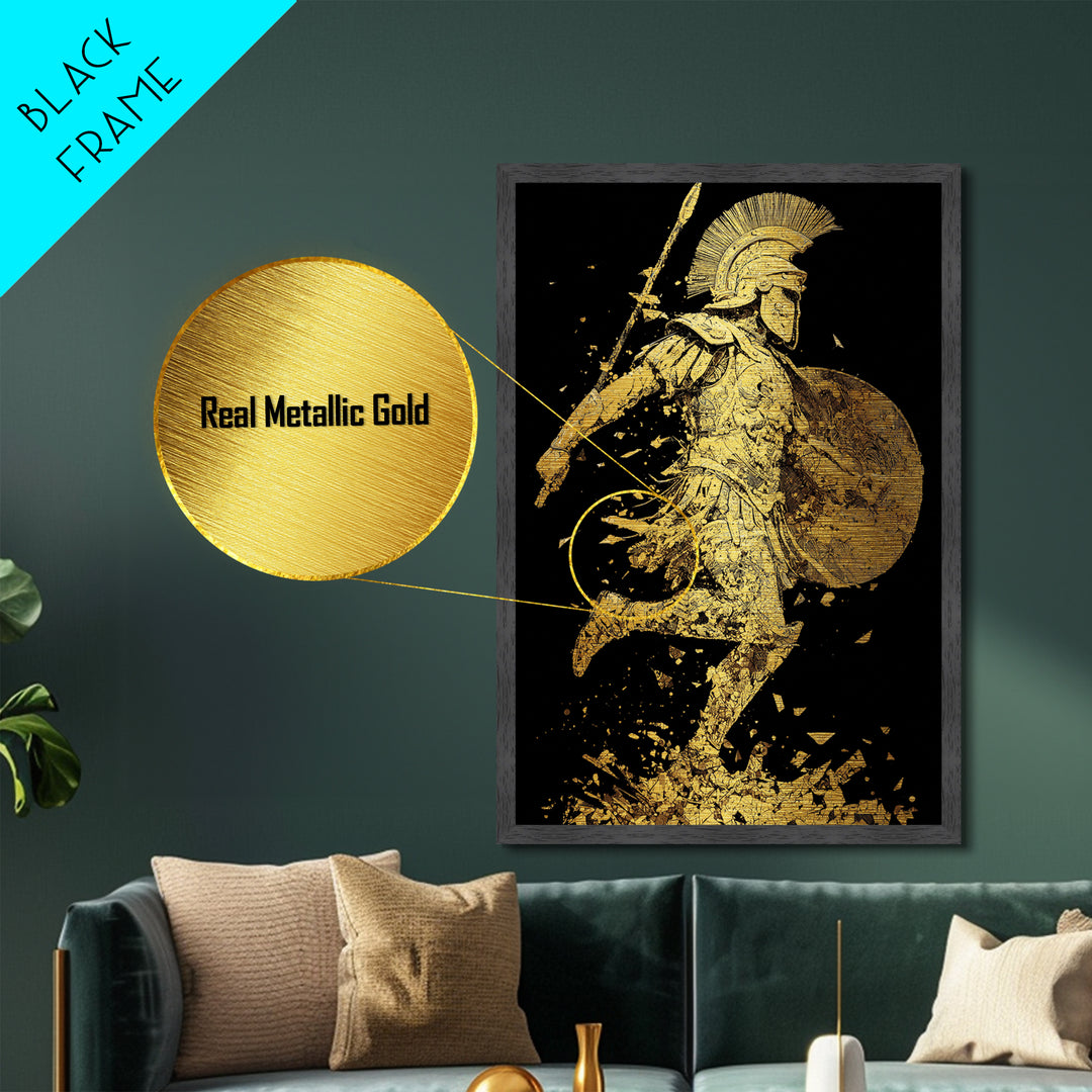 Shattered Roman Soldier, Metallic Gold Metal Print, Mythology Inspired Warrior Wall Art, Real Wood Framed Print