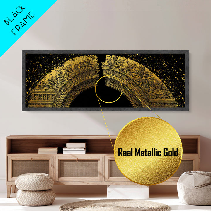 Golden Arch Of Mythology, Classical Greek Relief Sculpture Wall Decor, Metallic Gold Metal Print, Real Wood Frame