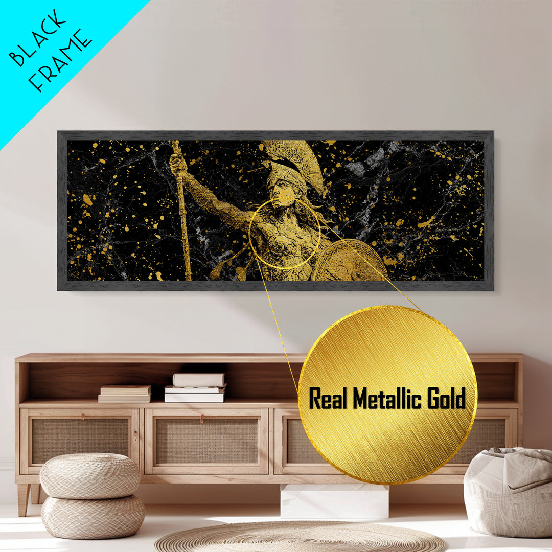 Athena Goddess Of Wisdom And War, Ancient Greek Metallic Gold Metal Print, Mythology Warrior Wall Art, Real Wood Frame