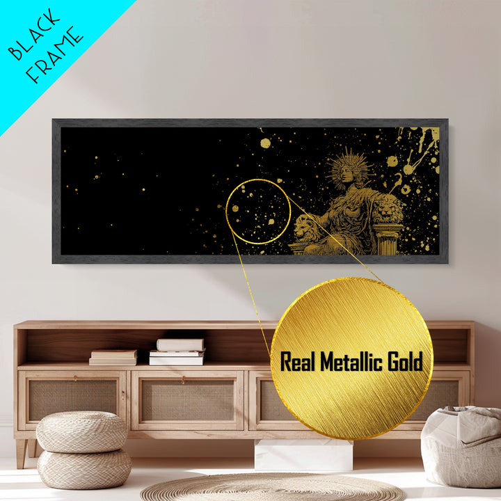 Celestial Goddess On Throne, Mythology Divine Wall Decor, Metallic Gold Metal Print, Cosmic Starry Art, Real Wood Frame