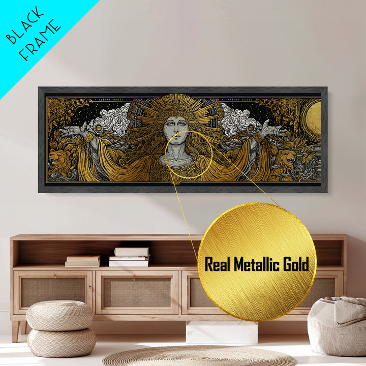 Hera Goddess Metallic Gold Metal Print, Greek Mythology Wall Art, Regal Woman Illustration, Real Wood Frame, Luxury Home Decor