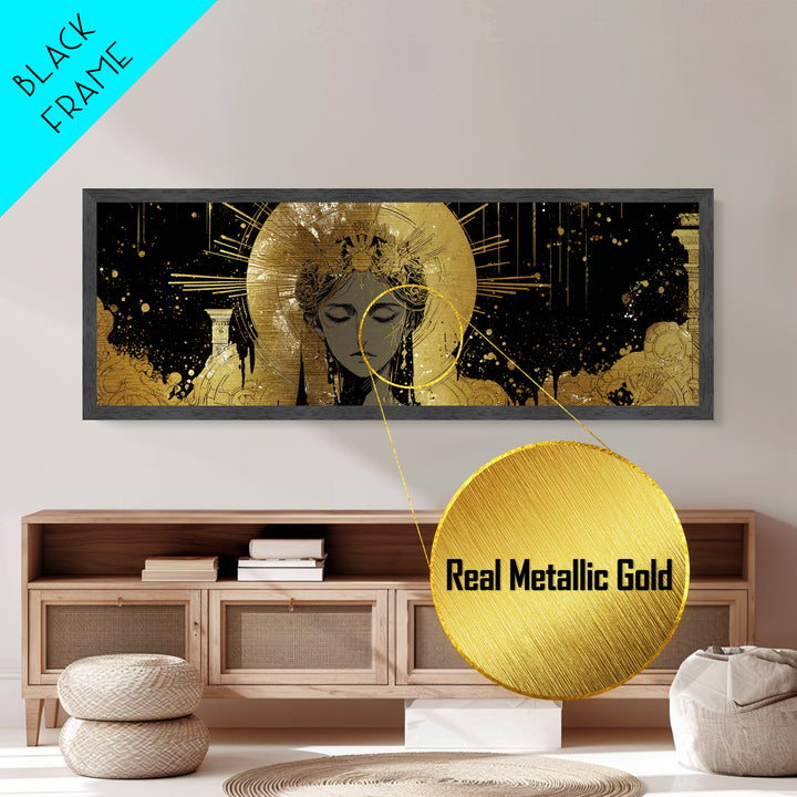 Hera Divine Metallic Gold Metal Print, Greek Goddess Wall Art, Mythological Woman Portrait, Real Wood Frame, Elegant Home Decor