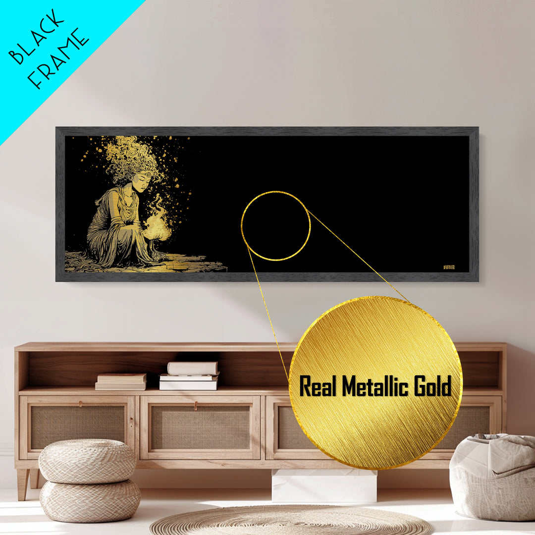 Hestia Goddess Metallic Gold Art, Mythological Woman Wall Print, Greek Deity Of Home And Flame, Real Wood Frame, Collectible Decor