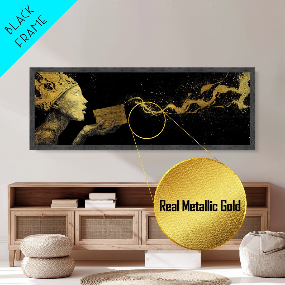Pandora’s Gift Metallic Gold Metal Print, Mythology Wall Art, Real Wood Framed Print, Luxury Goddess Artwork, Home Decor