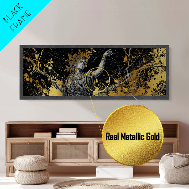 Persephone Harvest Metallic Gold Metal Print, Goddess Wall Art, Real Wood Frame, Mythology Artwork For Home Or Office