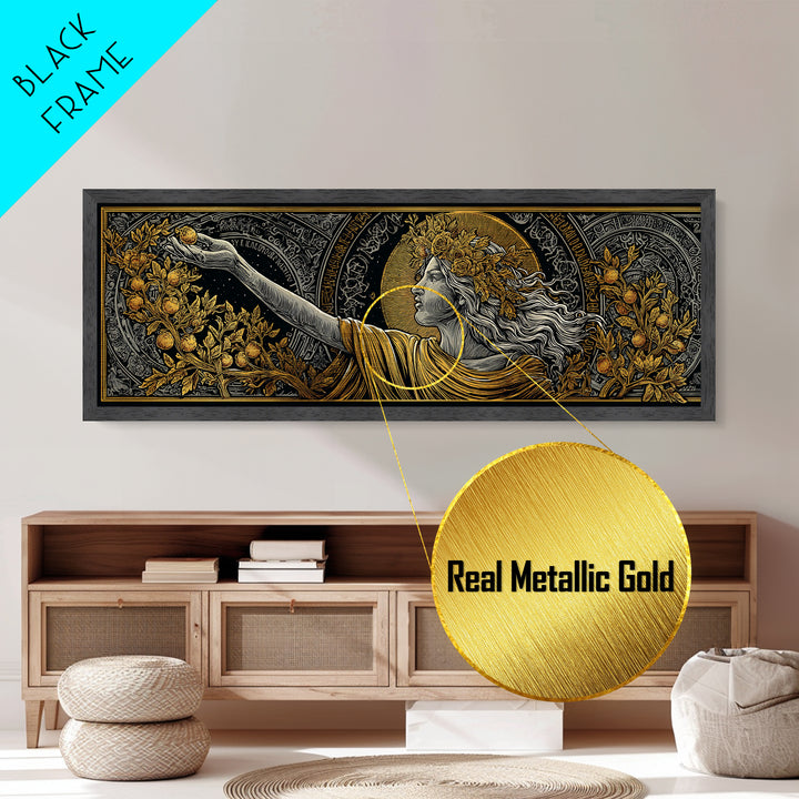 Persephone Crown Metallic Gold Metal Print, Mythology Goddess Wall Art, Real Wood Frame, Luxury Decorative Artwork