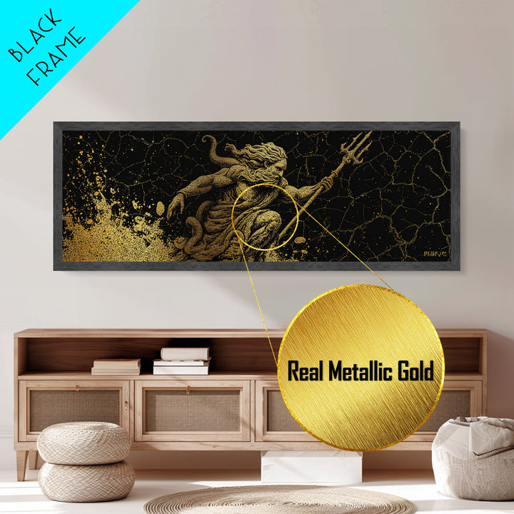 Poseidon Ocean Metallic Gold Metal Print, Greek Mythology Wall Art, Real Wood Frame, Decorative God Of The Sea Artwork
