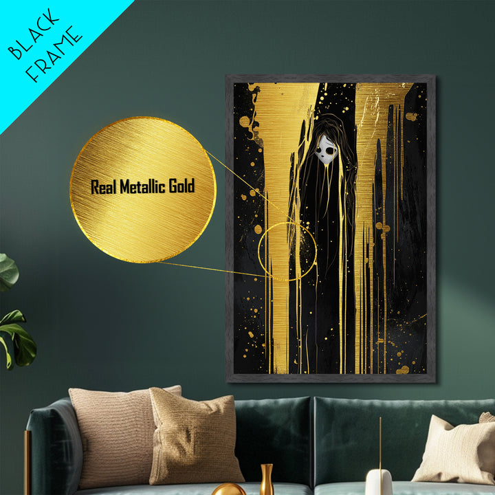 Horror Spirit Dripping Shadows Metallic Gold Art, Gothic Creepy Metal Art, Haunted Season Wall Décor with Real Wood Framing