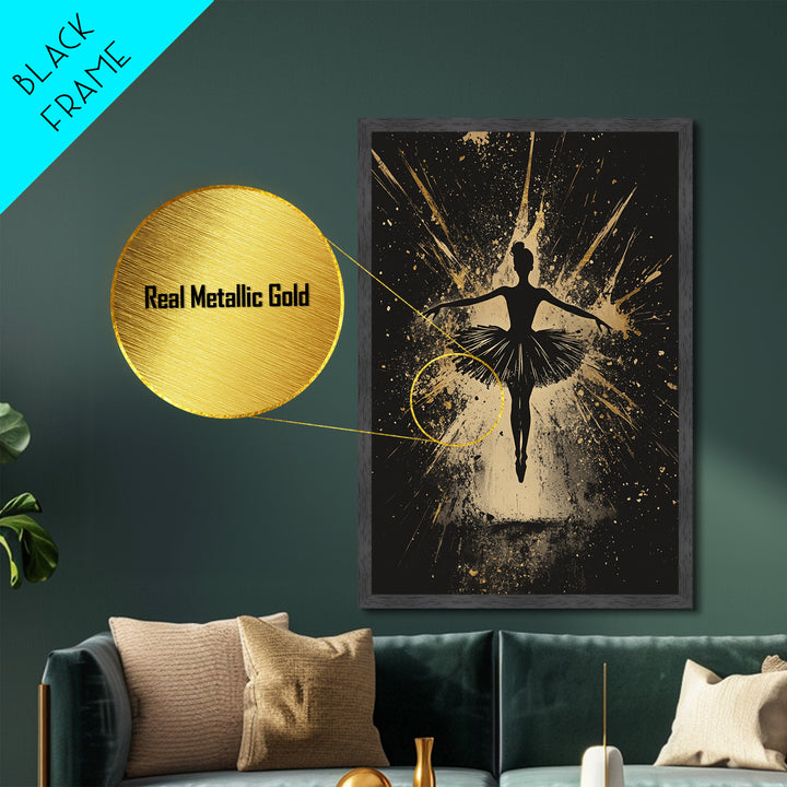 Ballerina In Shadows Metallic Gold Art, Gothic Dance Metal Art, Dark Spooky Season Halloween Wall Print with Real Wood Frame