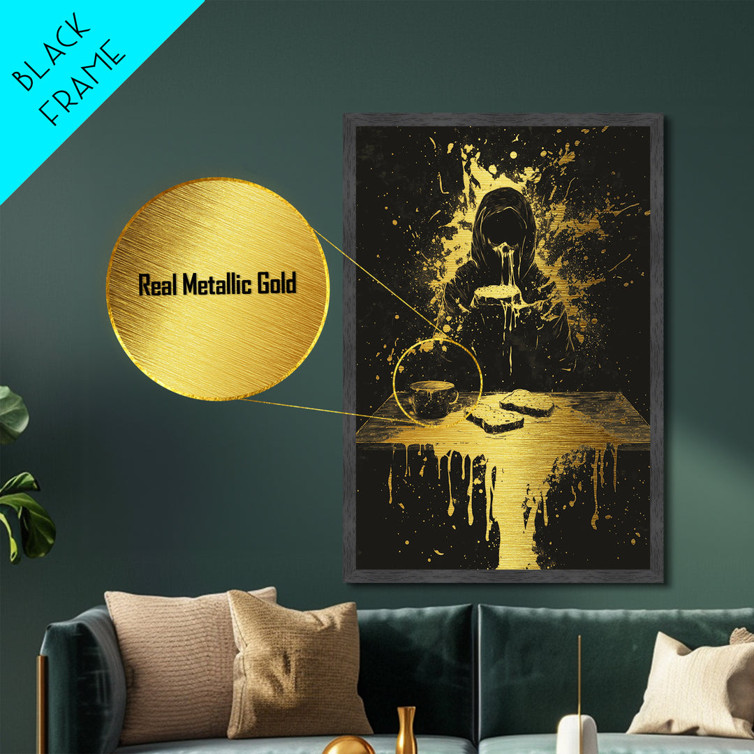 Hungry Ghost Metallic Gold Art, Gothic Horror Metal Art, Haunted Spooky Season Wall Décor Framed in Real Wood