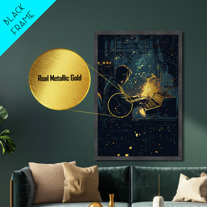 Haunted Musician Metallic Gold Art | Spooky Candlelight Halloween Wall Decor | Metal Art with Real Wood Frame