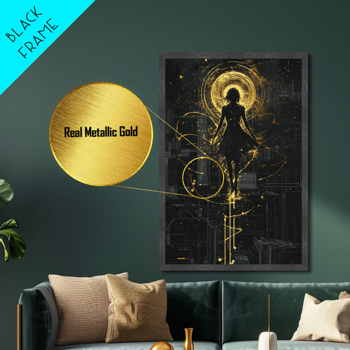 Witchy Spirit Ascension Metallic Gold Art, Haunted Halloween Spooky Season Metal Art, Ethereal Gothic Print in Real Wood Frame