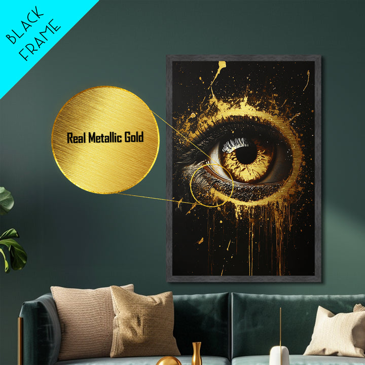 Haunted Eye Metallic Gold Art | Horror Gothic Halloween Metal Art Print | Creepy Spooky Season Wall Art in Real Wood Frame