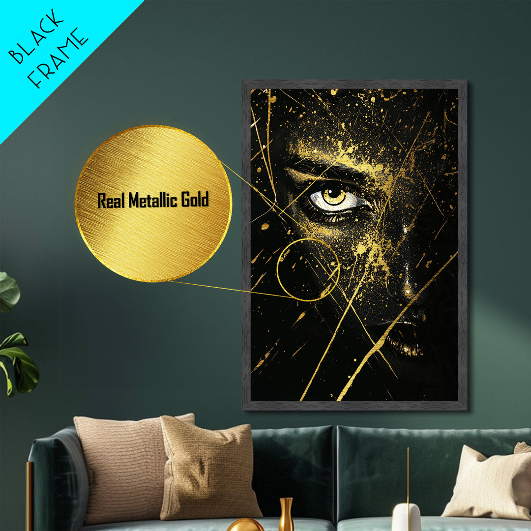 Mystical Gaze Metallic Gold Art | Gothic Halloween Metal Art Portrait | Witchy Spooky Season Wall Art Framed in Real Wood