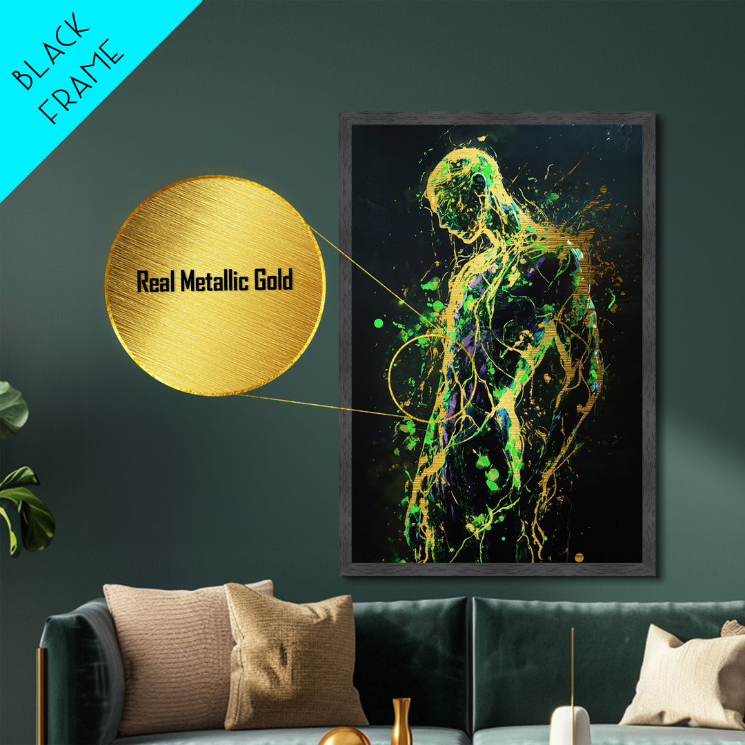 Haunted Silhouette Metallic Gold Art, Gothic Metal Art Wall Décor with Real Wood Frame, Spooky Halloween Home Accent