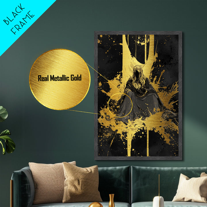 Dark Occult Throne Metallic Gold Art Metal Art Halloween Gothic Horror Wall Art Framed In Real Wood Spooky Season Decor