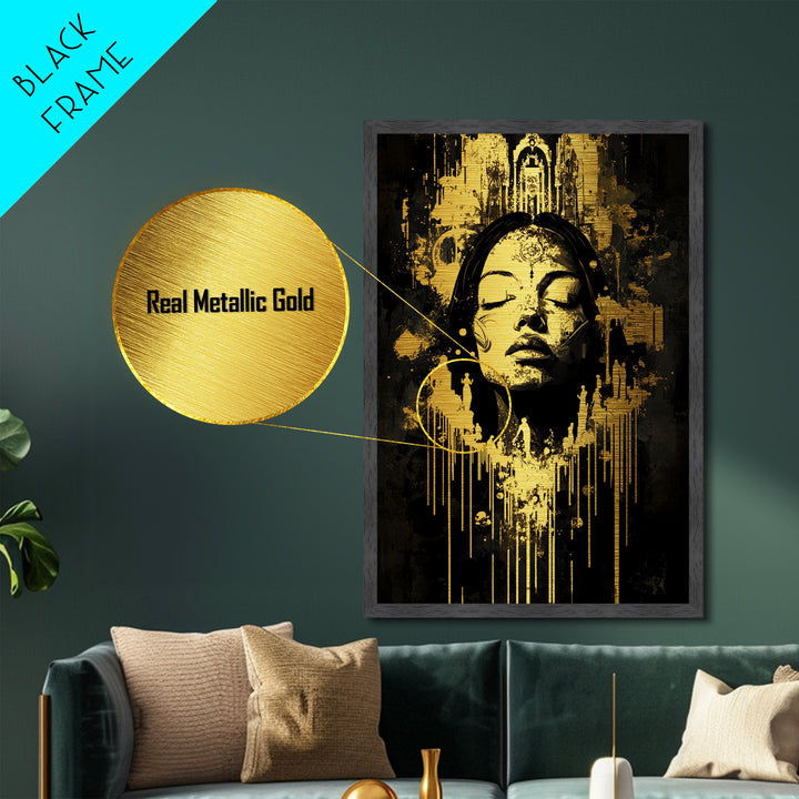 Mystic Dreamer Metallic Gold Art Metal Art Halloween Wall Art Witchy Haunted Gothic Portrait Framed In Real Wood Frame