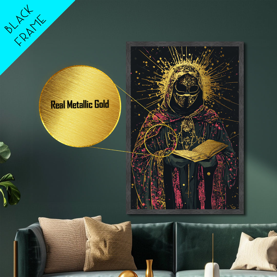 Halloween Gothic Saint Metallic Gold Art Metal Art Spooky Occult Wall Art Framed In Real Wood Haunted Witchy Season Painting