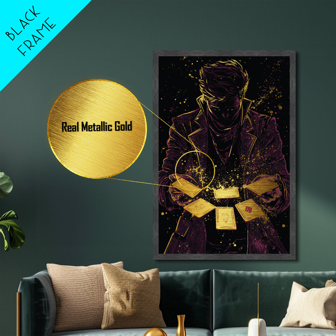 Occult Tarot Reader Metallic Gold Art Metal Art Halloween Wall Decor Spooky Witchy Divination Framed In Real Wood Painting