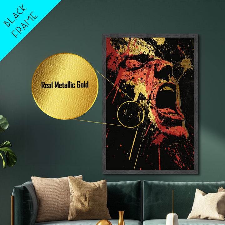 Screaming Horror Metallic Gold Art Metal Art | Gothic Haunted Halloween Wall Decor | Real Wood Frame Creepy Spooky Season Art