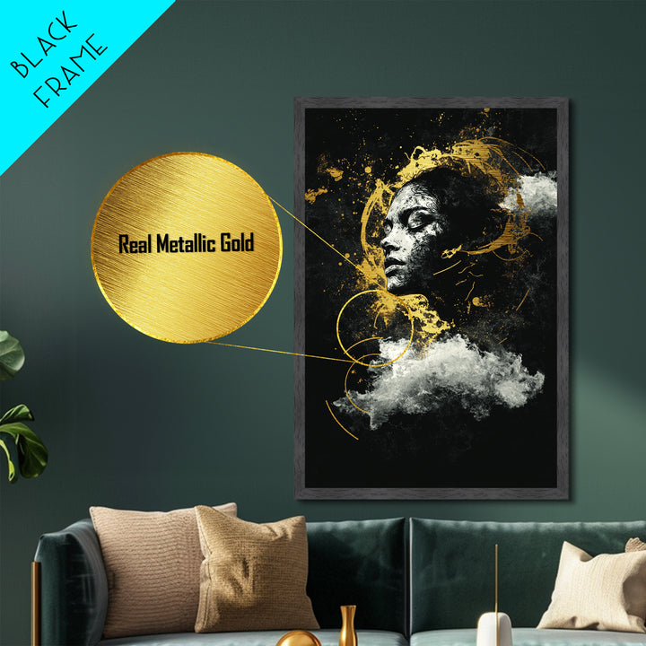 Ghostly Spirit Metallic Gold Art Halloween Wall Decor, Spooky Metal Art Haunted Portrait Of Dreams, Framed In Real Wood Elegance