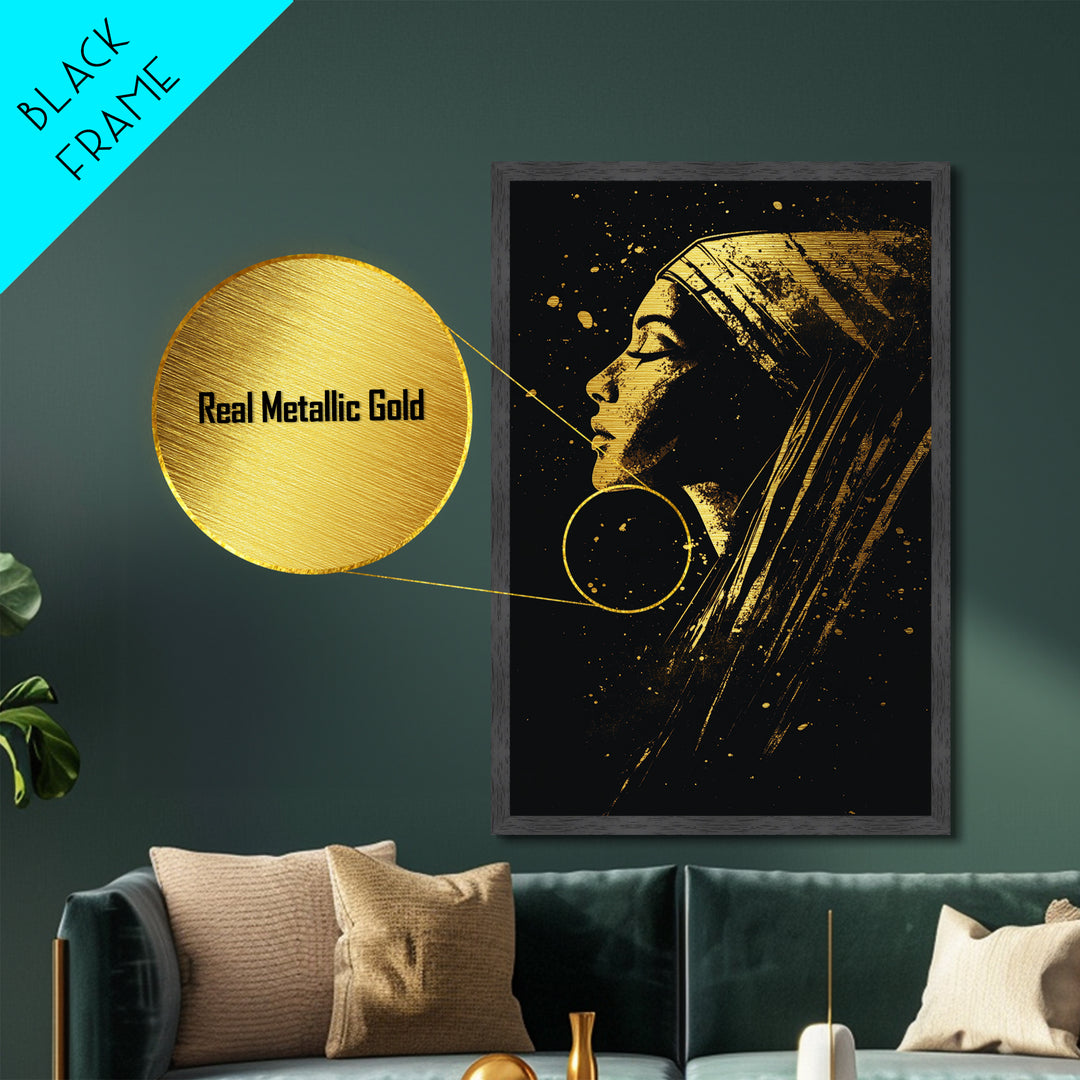 Gothic Skull Inspired Metallic Gold Art Metal Art | Dark Spooky Season Decor Framed in Authentic Wood for Haunted Halloween Vibes