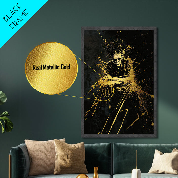 Witchy Gothic Profile Metallic Gold Art Metal Art | Spooky Season Halloween Wall Print in Authentic Real Wood Frame Haunted Aesthetic