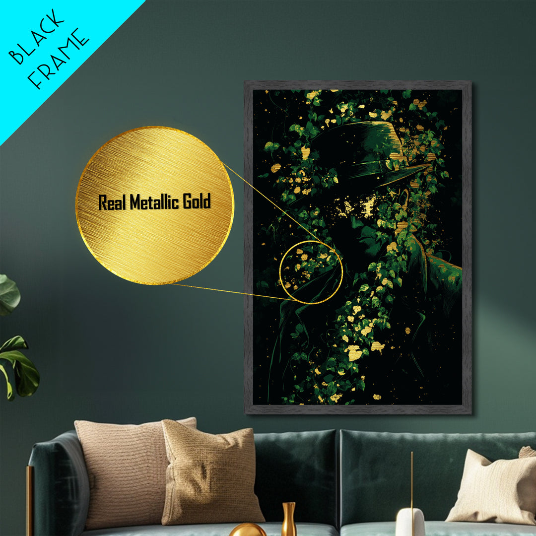 Mystical Haunted Garden Metallic Gold Art Metal Art | Spooky Halloween Wall Print in Real Wood Framed Design Gothic Horror Decor